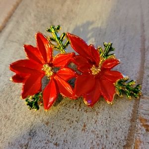 Red Vintage Pointsettia Holiday Pin